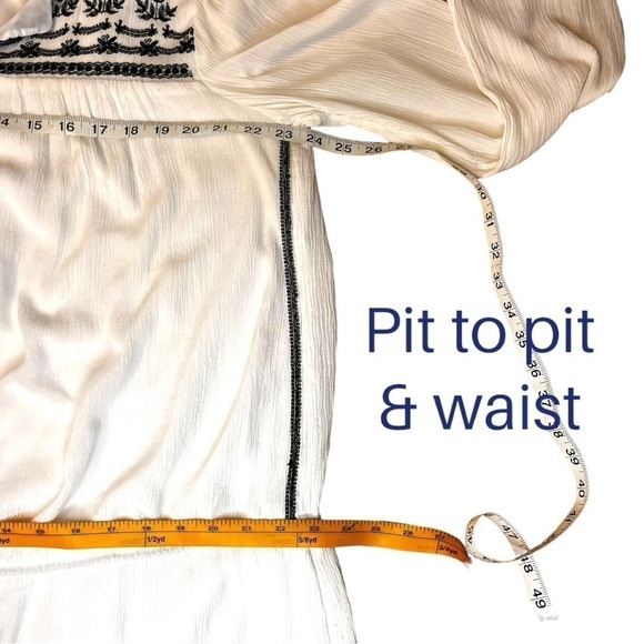 Gap Long Sleeve Embroidered Dress with Waist Tassel in White & Navy - Picture 6 of 12